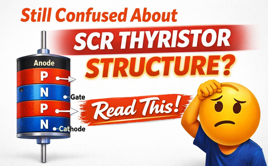Physical SCR component and the electronic symbol for a silicon controlled rectifier.