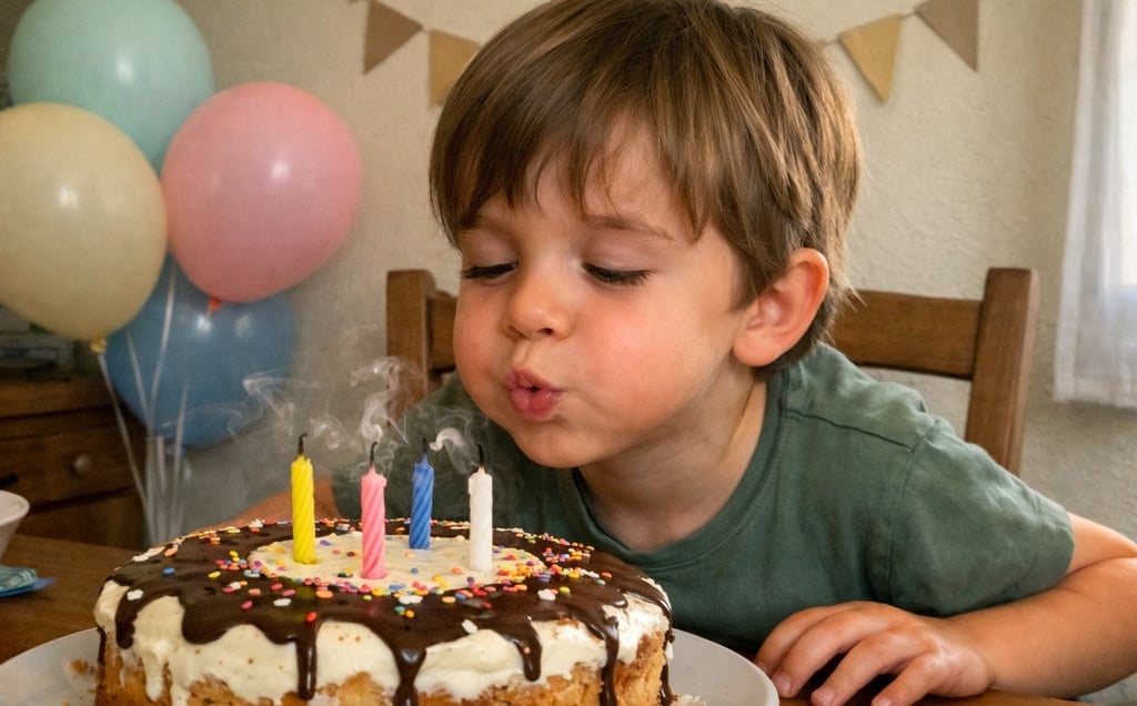 Niño soplando velas cumpleaños