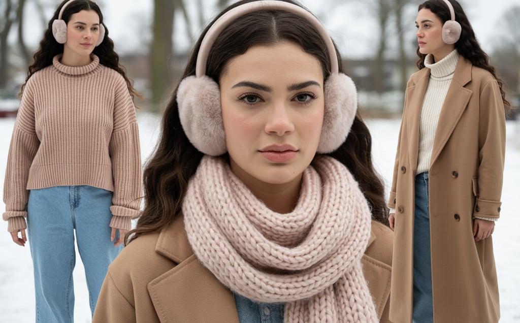 a woman wearing ear muffs and ear muffs in winter