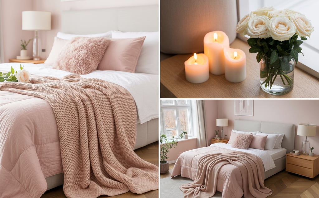 a bed with candles and candles on it