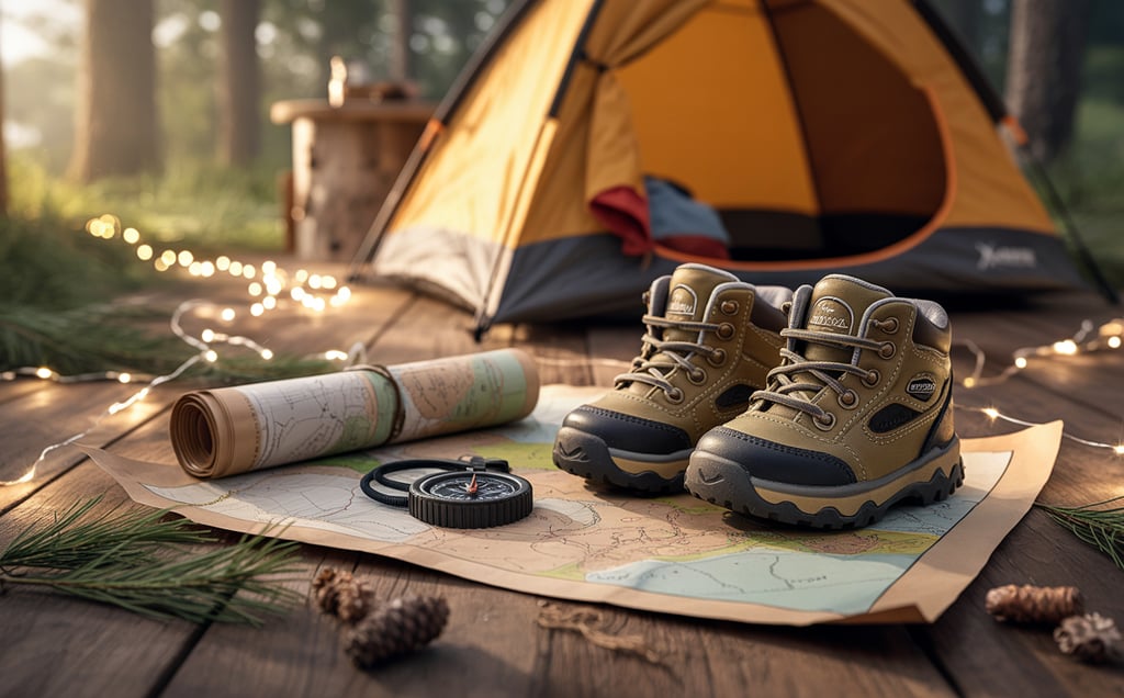 a pair of hiking boots and a compass on a map