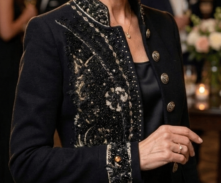 Veste de soirée brodée noire et or - JC GAL pour Perles de Soi
