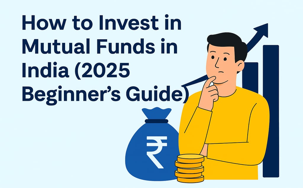 How to invest in mutual funds in India 2025 — digital graphic showing SIP, fund types, investment growth, and financial plann