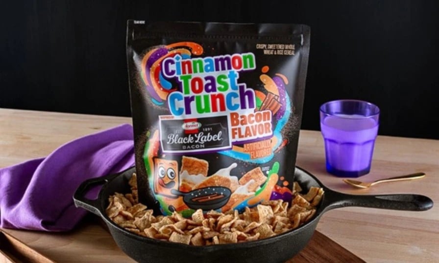 Limited-edition Cinnamon Toast Crunch Hormel Bacon Cereal available online at Walmart — image courte