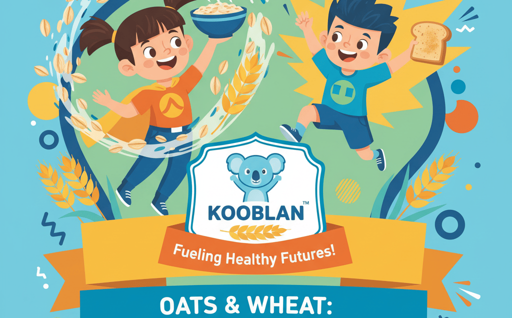 Happy, energetic children with a Kooblan lunchbox, highlighting the long-lasting energy benefits of 