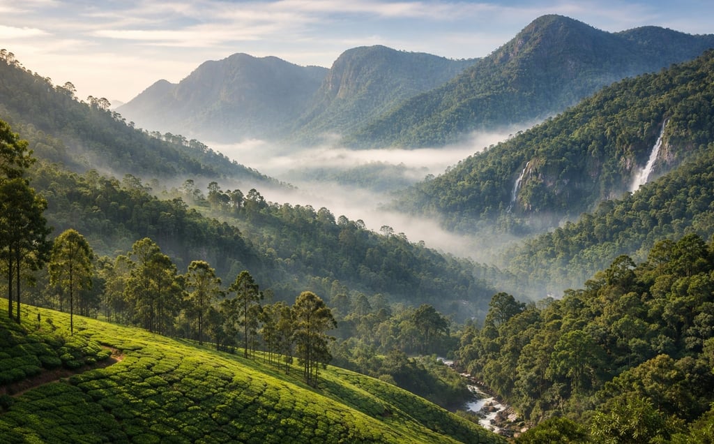 Misty morning in Kerala's hills