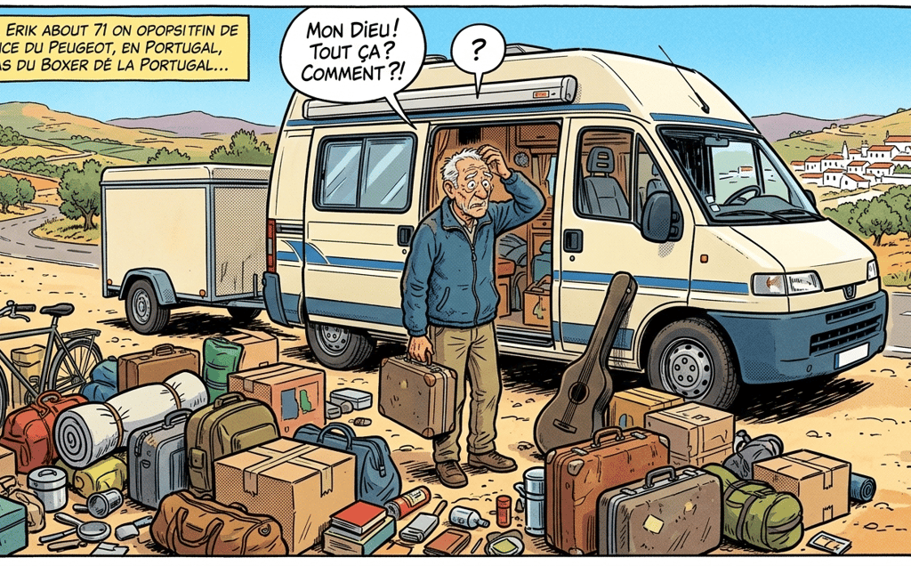 image bane dessinée devant son van tout bagage dehors a re-ranger son van et remorque