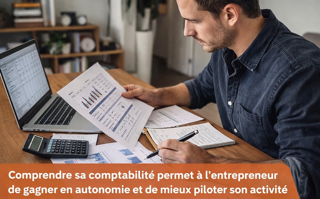 Entrepreneur analysant ses documents comptables pour gagner en autonomie financière