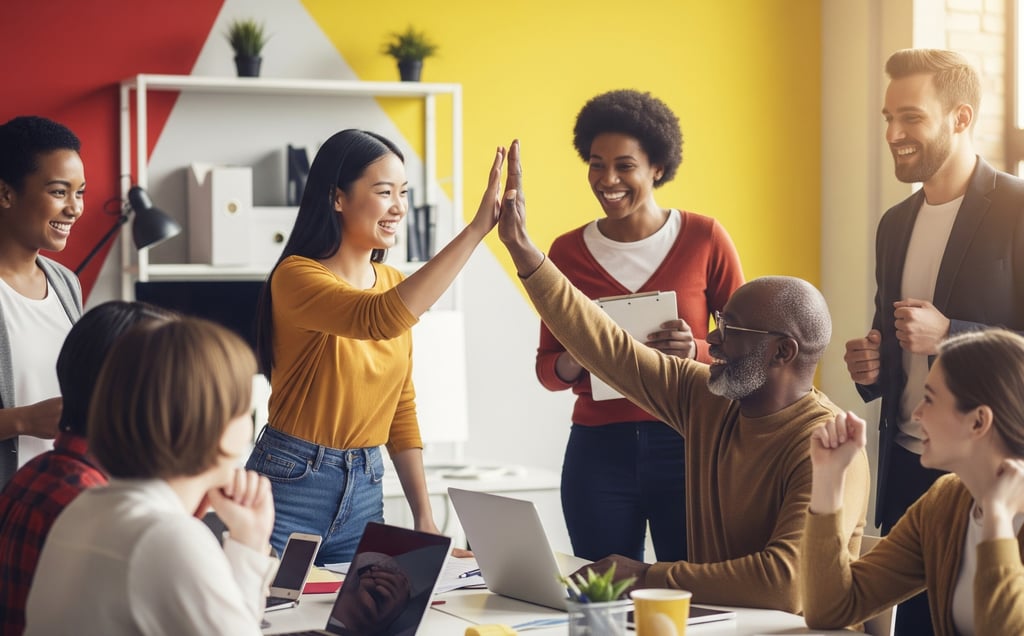 People celebrating online business success. Business Model Selection: Person choosing from online bu