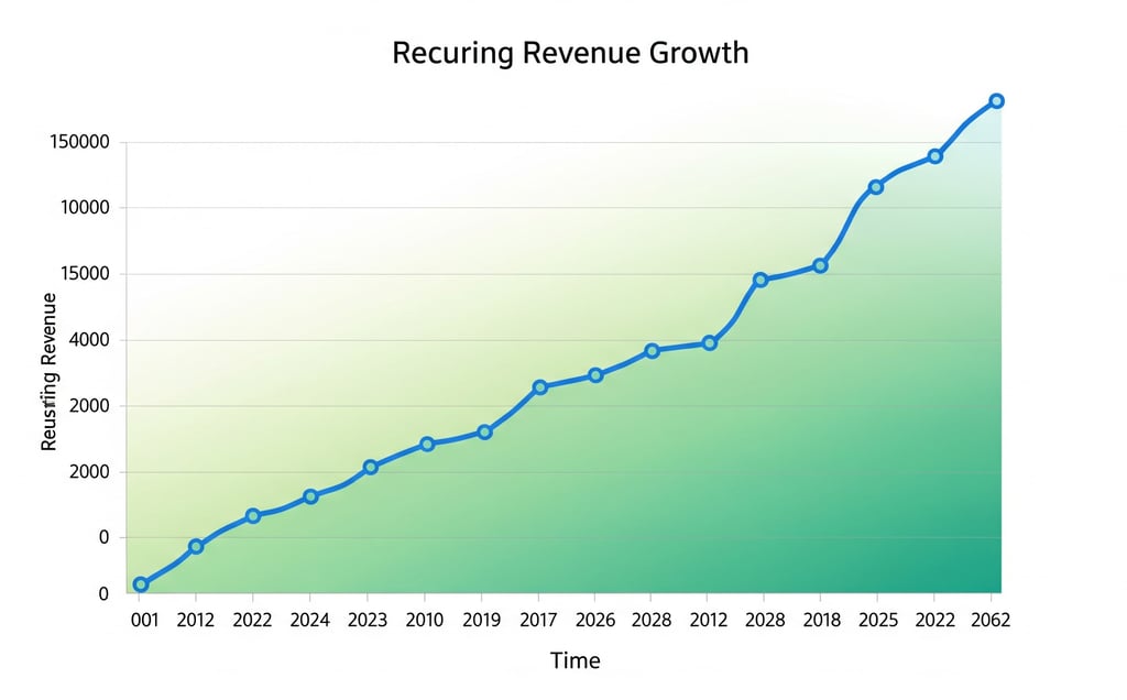 Graph showing increasing recurring revenue for a subscription business.