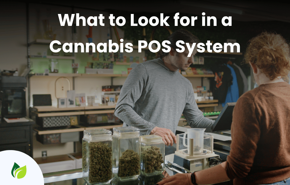cannabis dispensary staff using point of sale system at checkout counter