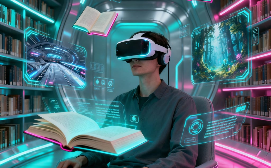 Futuristic concept of reading experiences in virtual and augmented reality