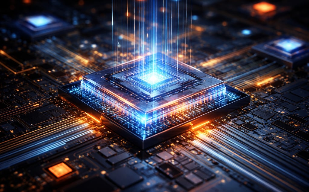 Chip óptico futurista em destaque