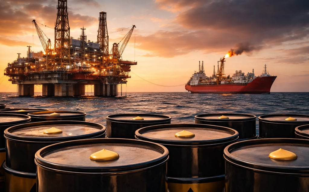 Plataforma de petróleo ao pôr do sol