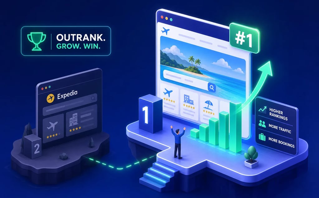 how do i improve my travel websites seo to rank above expedia and bookingcom