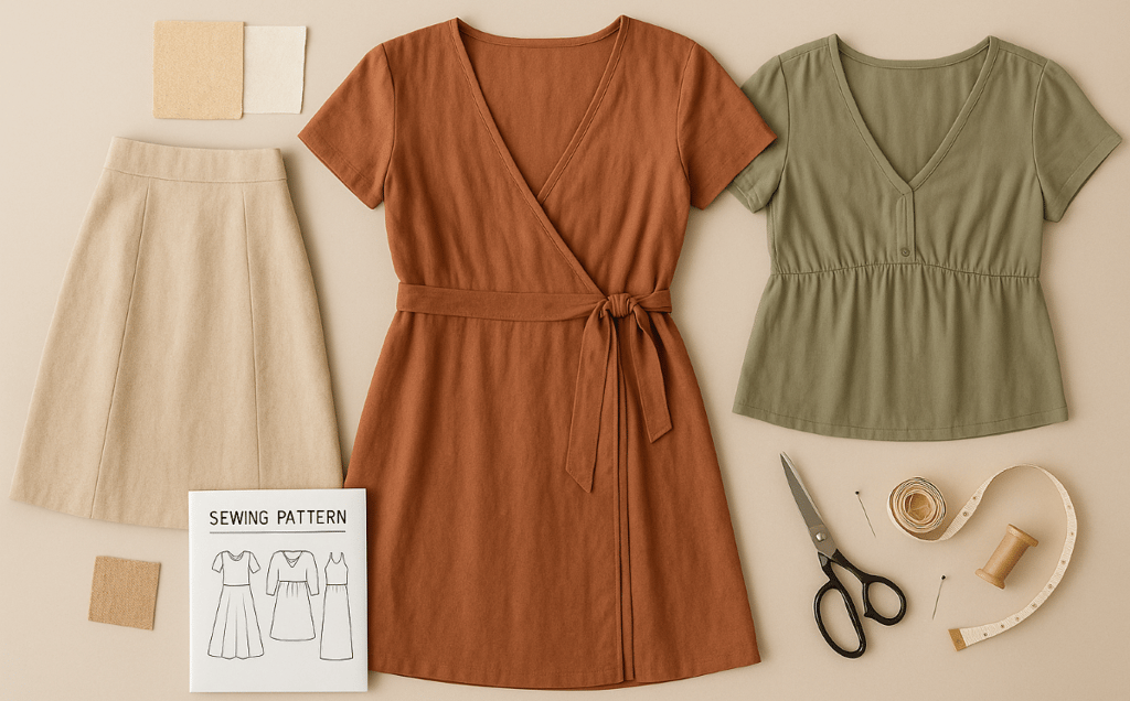 "Flattering outfits sewn for the apple-shaped body."