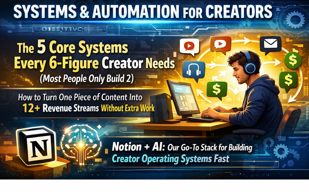 Digital creator using Notion and AI automation systems to build 6-figure revenue streams from content.
