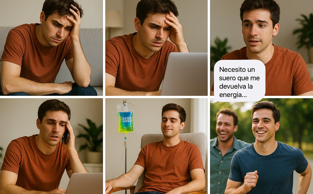 hombre cansado sín energía recupera concentración con el suero Focus