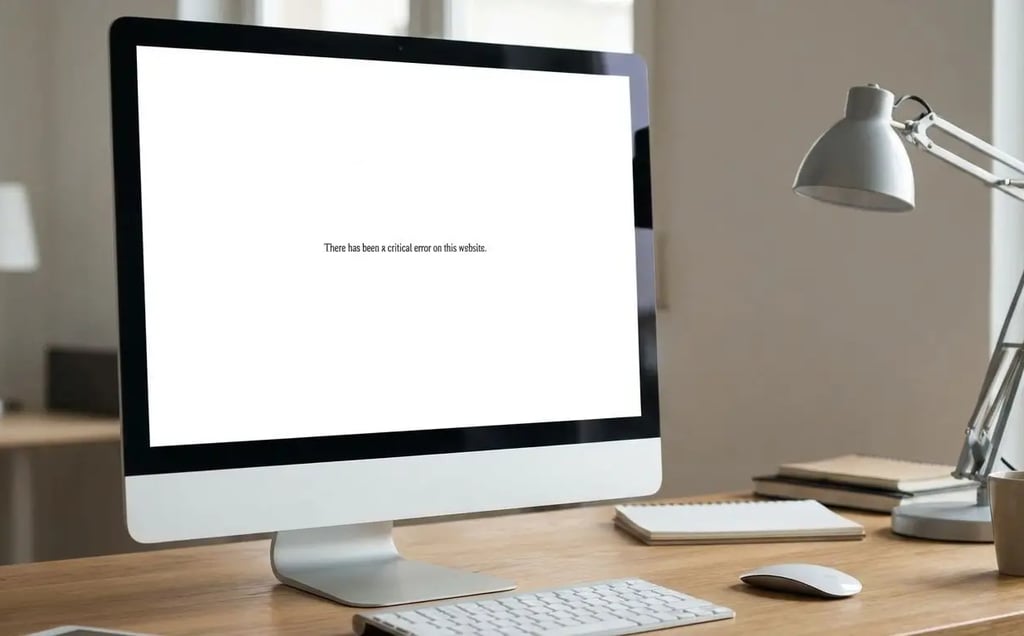 WordPress website showing a critical error message