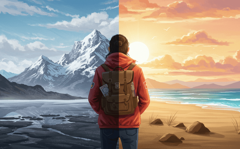 illustration of traveler wearing a waterproof jacket for when unpredictable weather hits