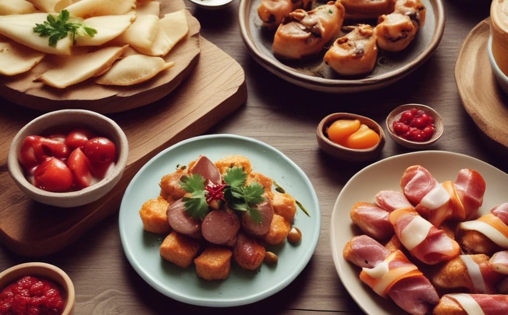 Traditional Spanish Tapas on a Wooden Table