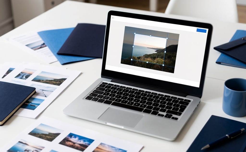 Person cropping an image on a laptop without cutting off important details before upload