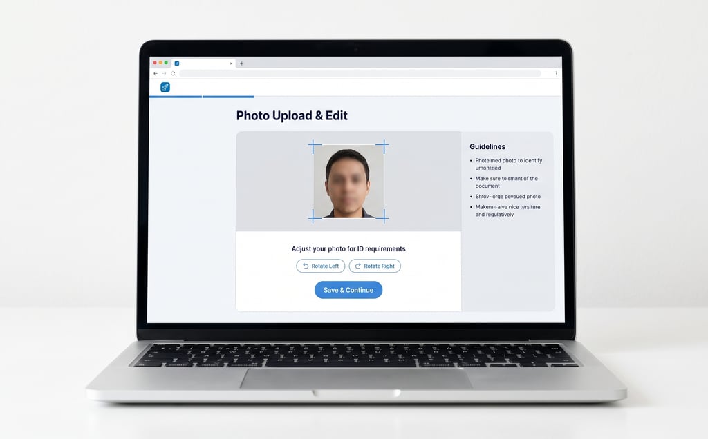 Person fixing an ID photo upload error on a clean laptop screen before submitting online.