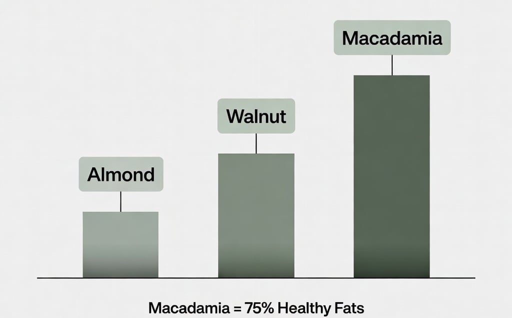 Gráfico de barras comparando el porcentaje de grasa de la macadamia frente a la almendra y la nuez