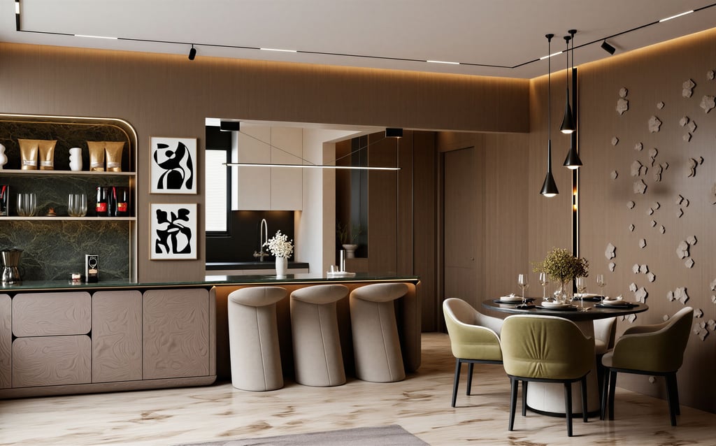 a dining room with a table and chairs