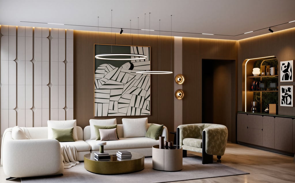 a living room with a couch and a table