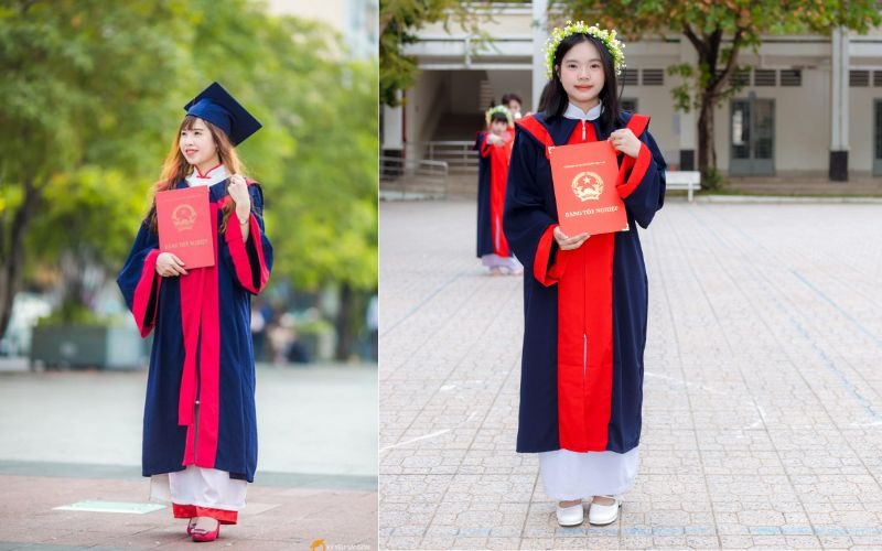 Sự kết hợp duyên dáng giữa áo cử nhân và áo dài trong ngày tốt nghiệp