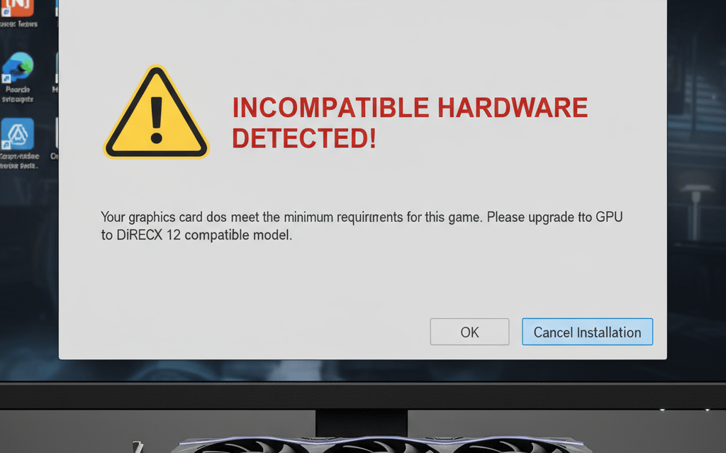 A computer screen showing a warning sign
