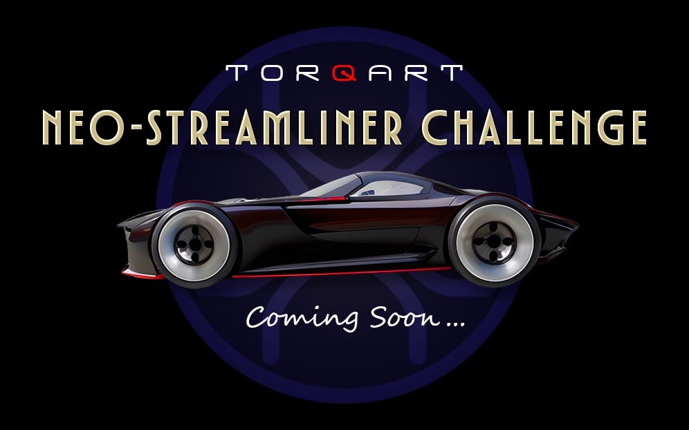 Torqart Neo-Streamliner Challenge poster featuring a sleek futuristic black concept car.