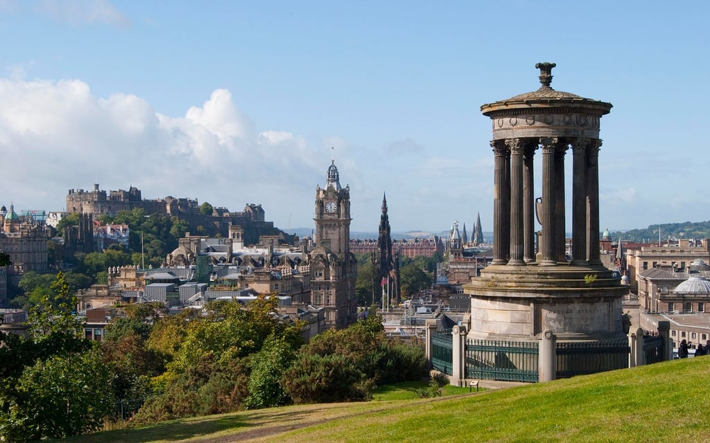 Edinburgh Castle view of the Old Town and New Town from Carlton Hill