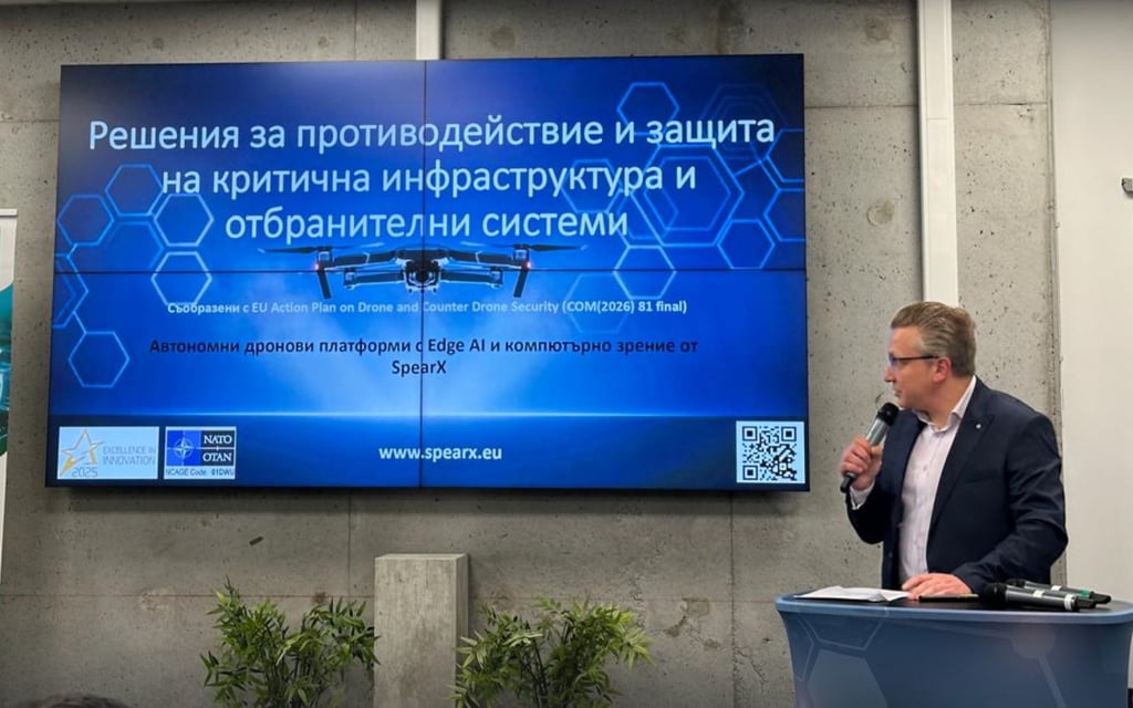 A CTO speaking at a SpearX conference about AI drone defense and critical infrastructure protection.
