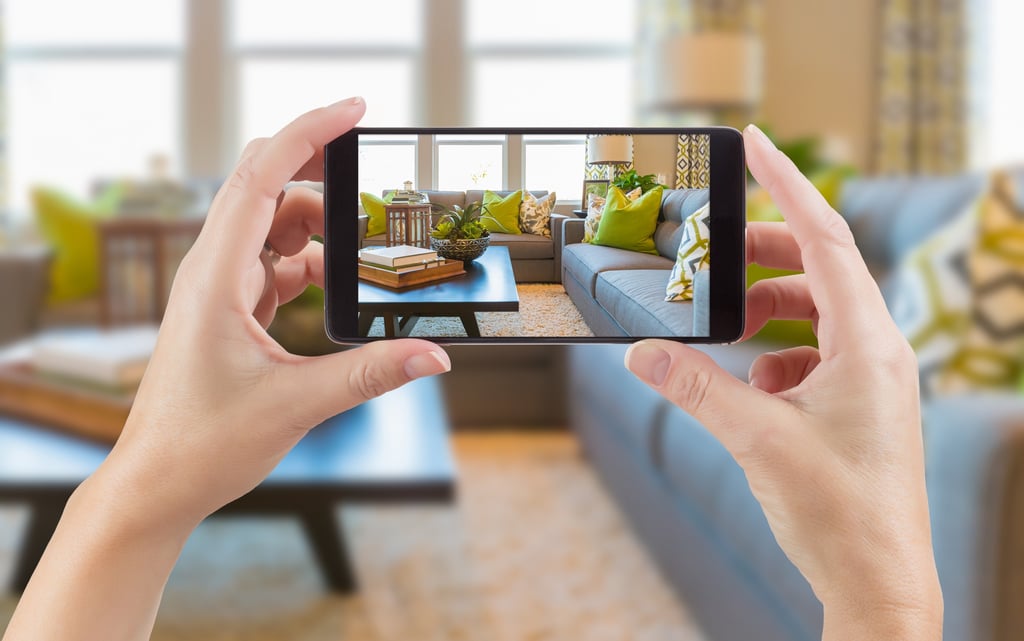a person taking a picture of a living room