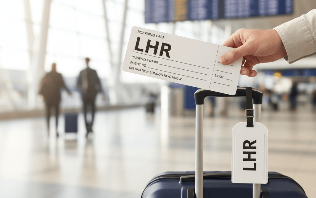 a person holding a ticket to a luggage bag