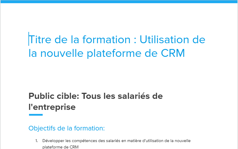 exemple de programme de formation en entreprise