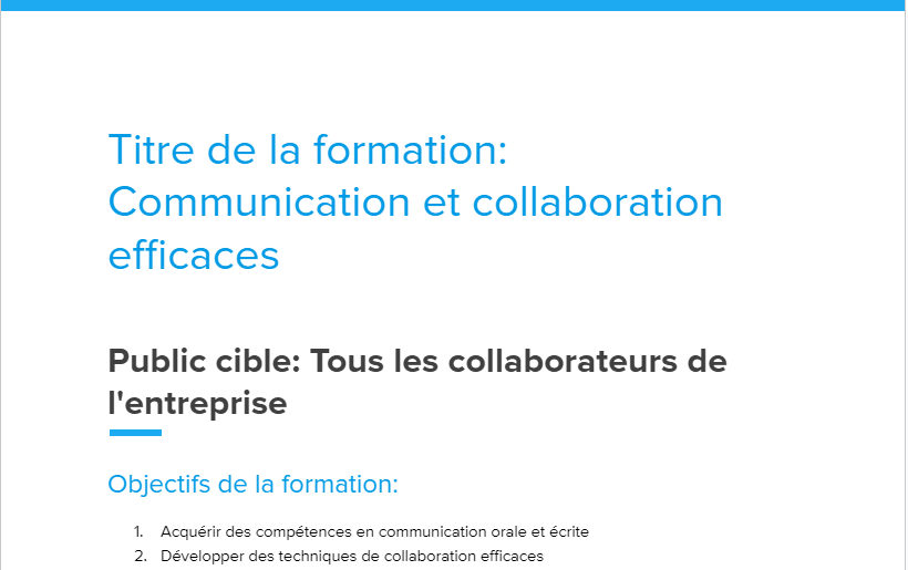 modèle programme de formation word