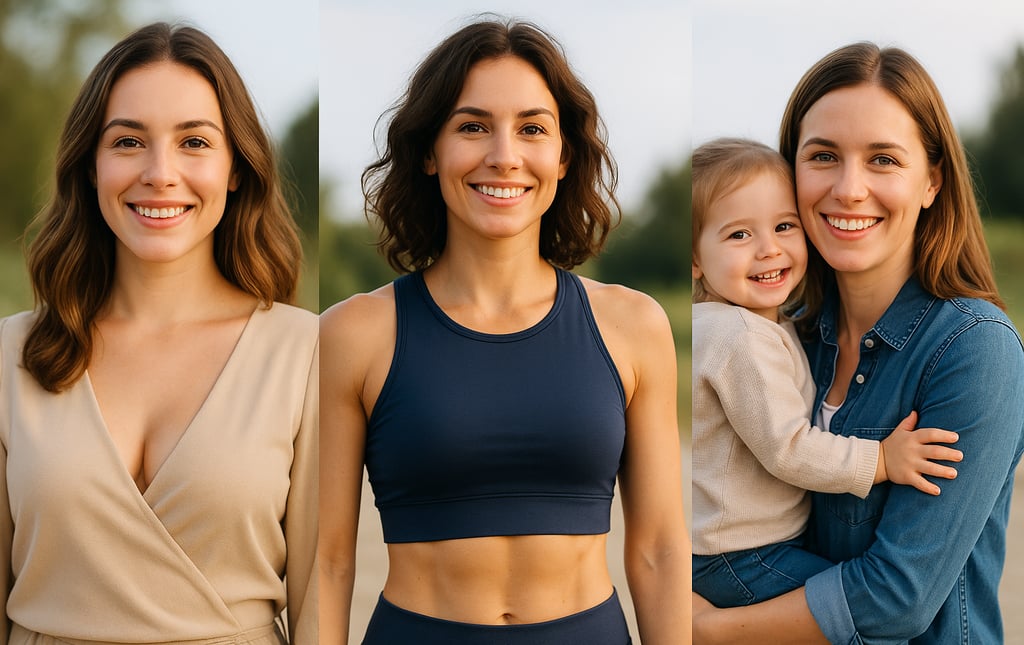 Mulheres em diferentes fases da vida sorrindo ao ar livre