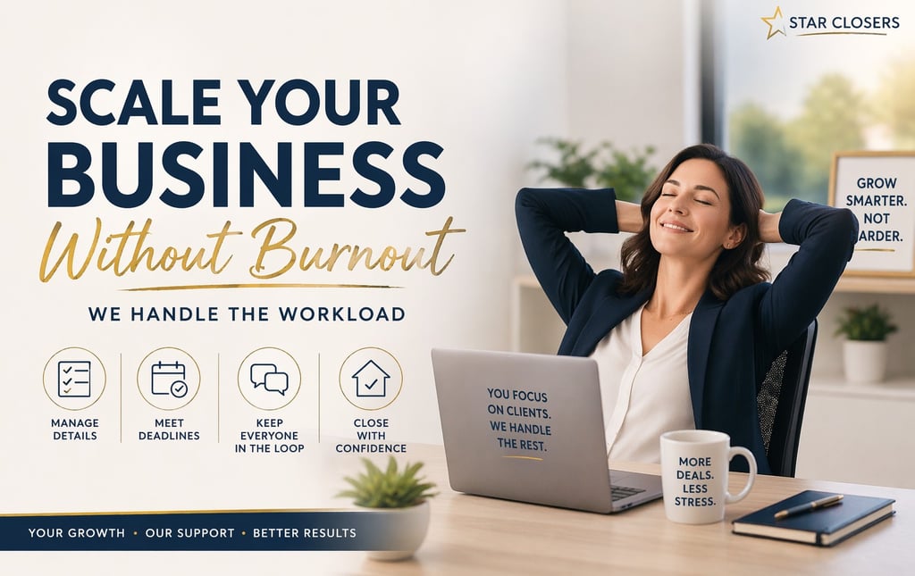 Real estate agent scaling their business without burnout with help from a transaction coordinator ma