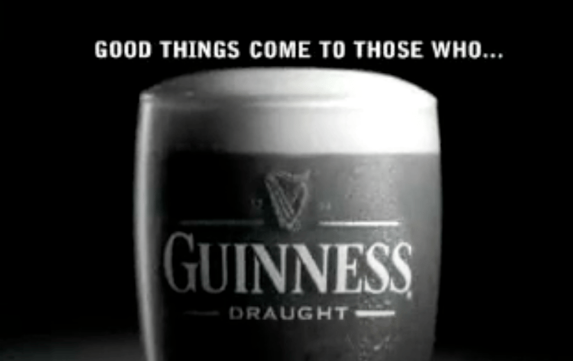 Guinness advert with the heading above the pint good things come to those who...