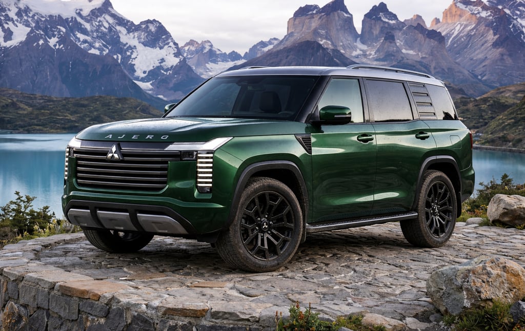 Novo Mitsubishi Pajero 2026 SUV off-road em cenário de montanhas e lago