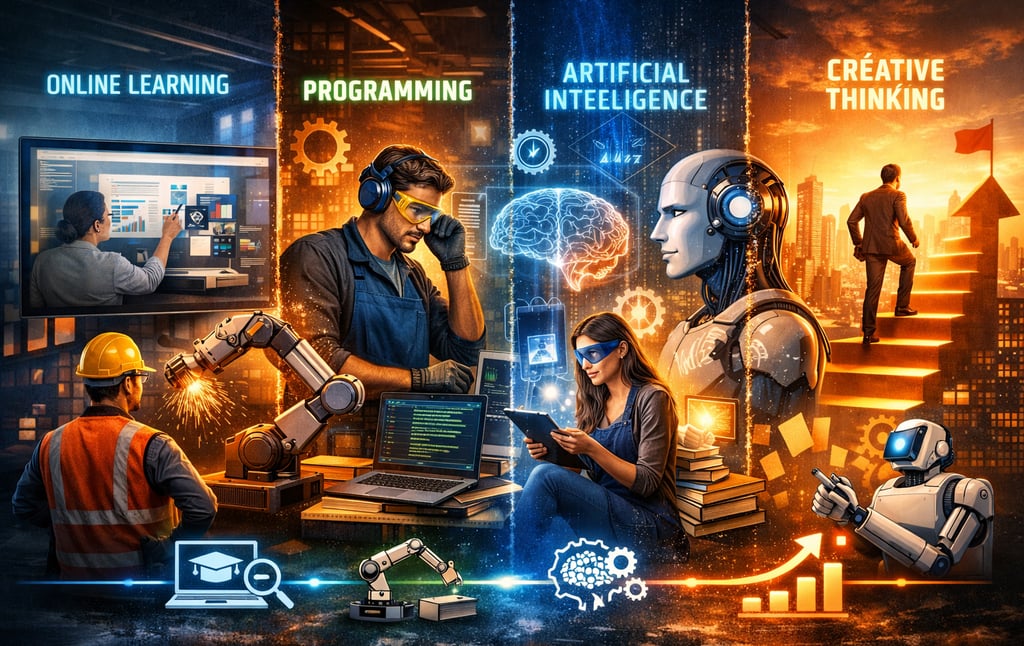 Ilustração digital representando aprendizagem online, programação, inteligência artificial