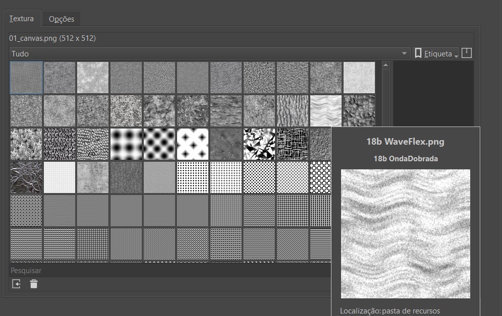 Paleta de texturas do Krita