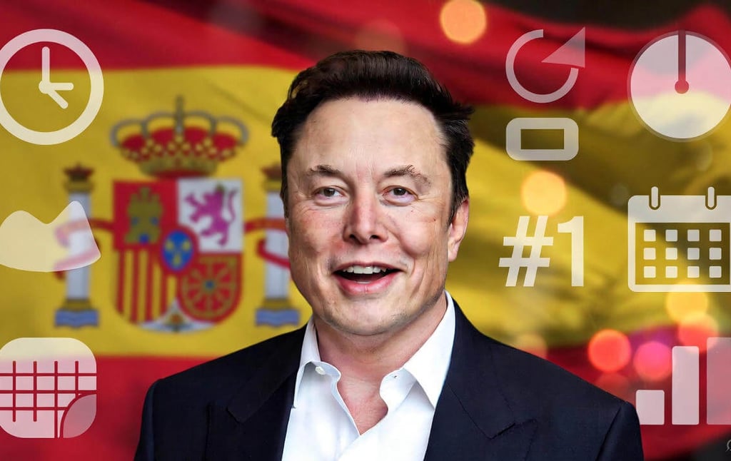 Grok AI celebrating #1 ranking in Spain productivity apps 2026 with Spanish flag and xAI branding