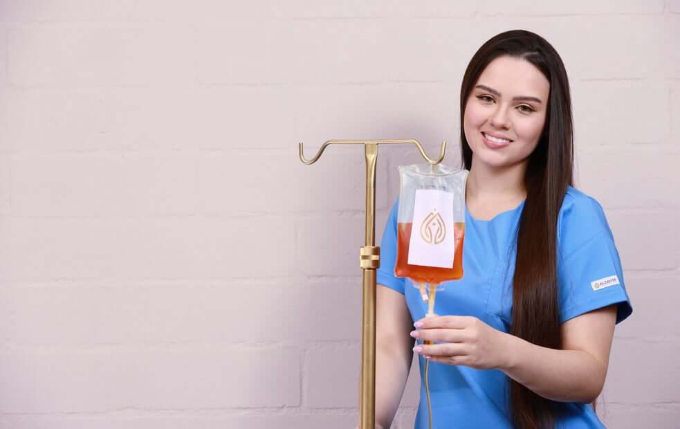 Nurse holding at Iv therapy Myers cocktail  
