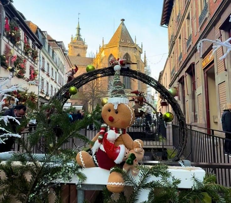Luxury Christmas market in Colmar old town with holiday lights