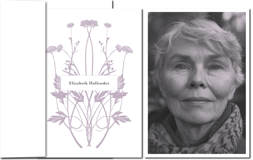 Zwei korrespondierende Gedenkkarten mit zartem Blumenmotiv und Foto des verstorbenen Menschen