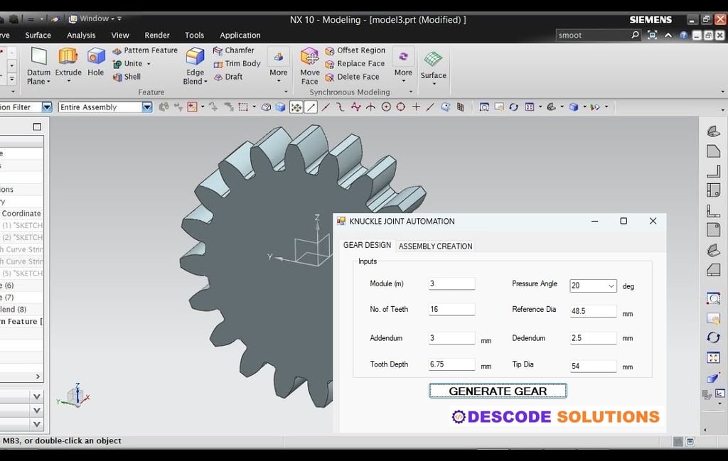 Image depicting NX customization tool developed for Gear Design Automation and Assembly Creation